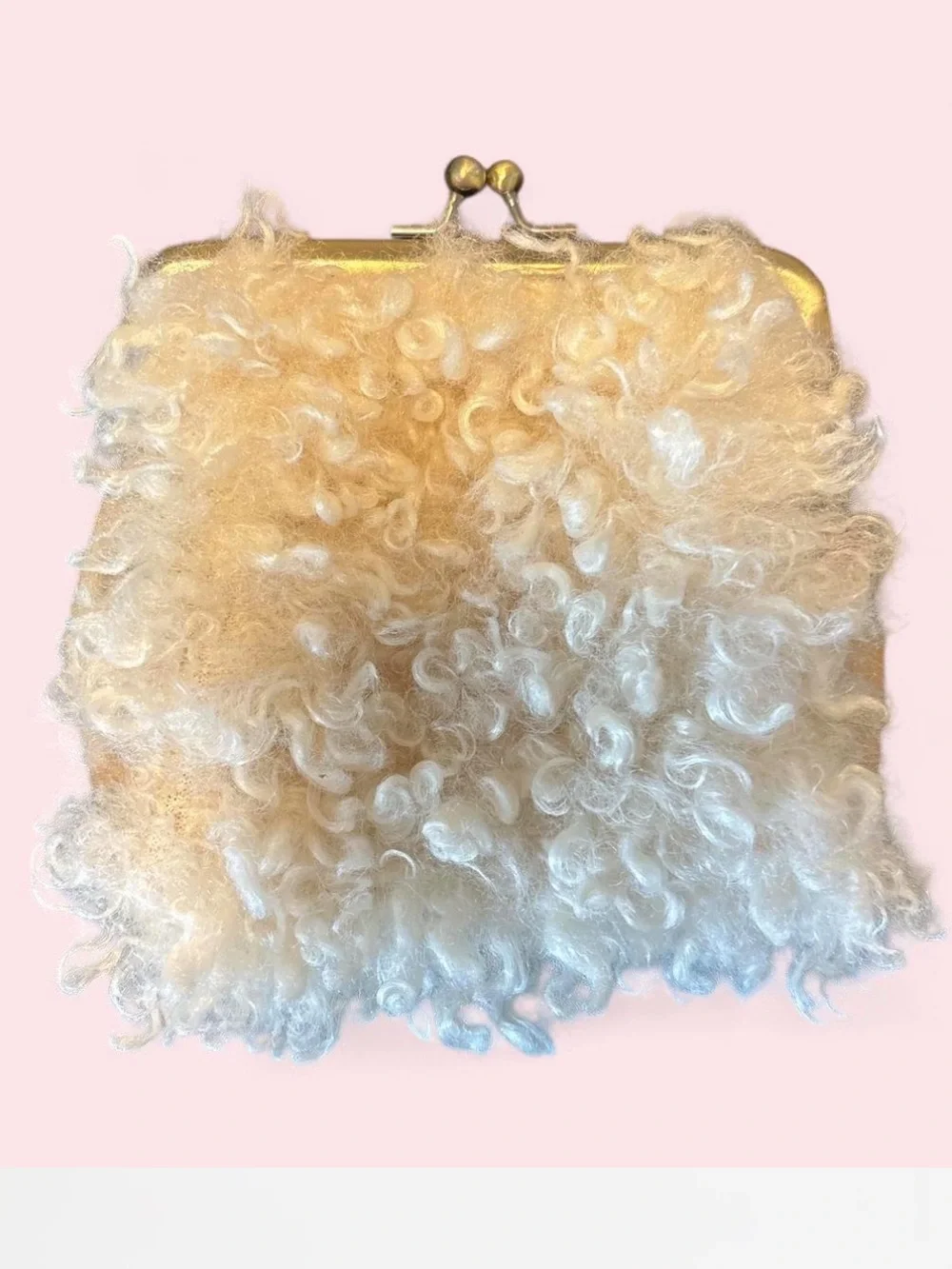 Faux Curly Fur Frame Clasp Bag in Cream
